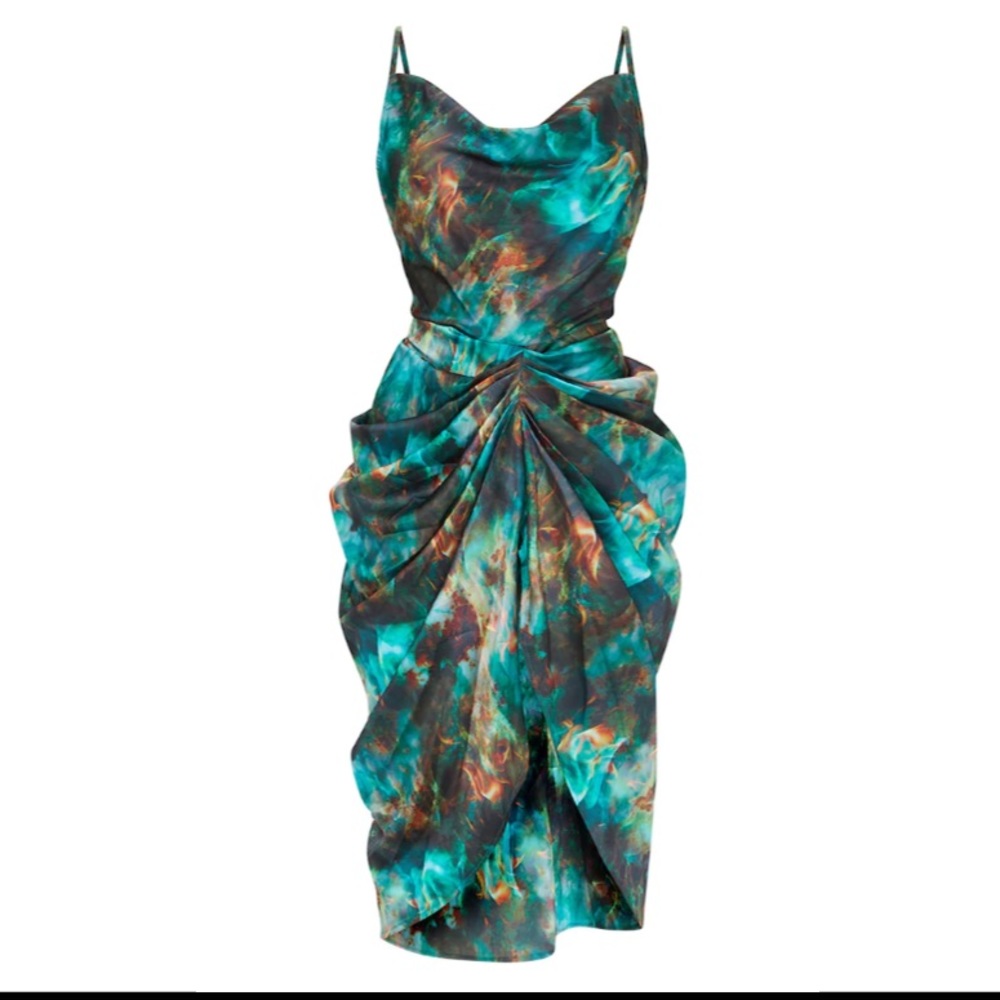 Cowl Neck Strappy Midi Dress with Split